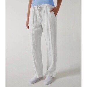 Velvet by Jenny Graham Pants Womens Medium White Linen Wide Leg Lagenlook Beach
